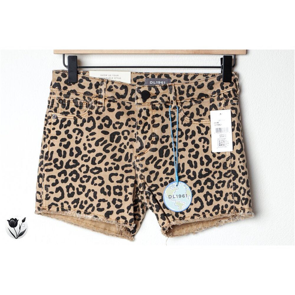DL1961 Lucy Catwalk Denim Shorts Size 14 Kids NWT Animal Leopard Print